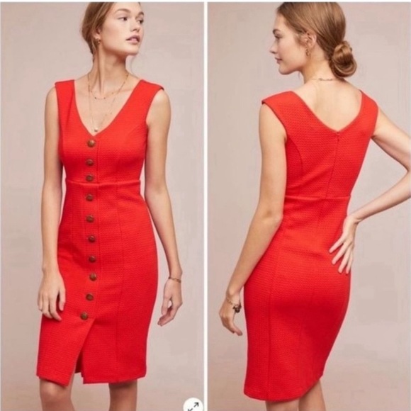 Anthropologie Dresses & Skirts - Anthropologie Maeve Quilted Red button front midi dress preppy equestrian